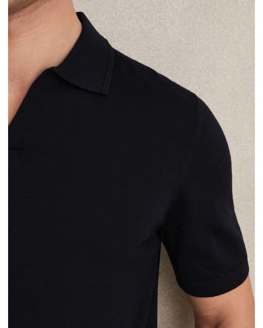 Reiss Black Merino Wool Open-Collar Polo Shirt for men