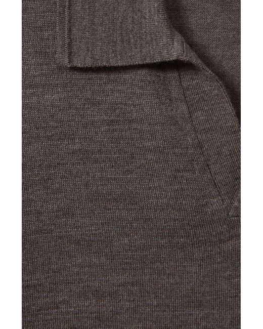 Reiss Gray Duchie - Dark Brown Melange Merino Wool Open Collar Polo Shirt, Xl for men