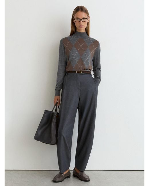 Reiss Gray Wool Argyle Funnel-Neck Jumper