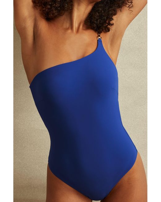 Reiss Olive - Cobalt Blue Asymmetric Cross-back Swimsuit