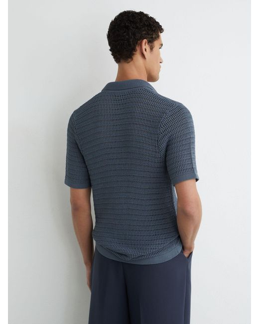 Reiss Blue Open-Knit Button-Through Shirt for men