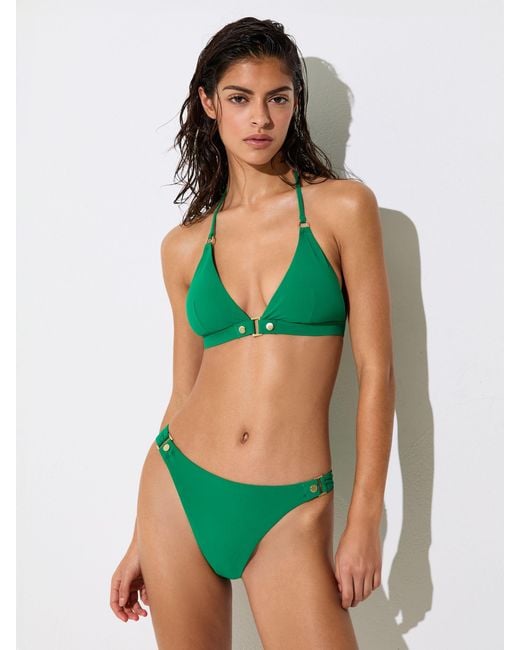 Reiss Green Triangle Stud-Detail Bikini Top