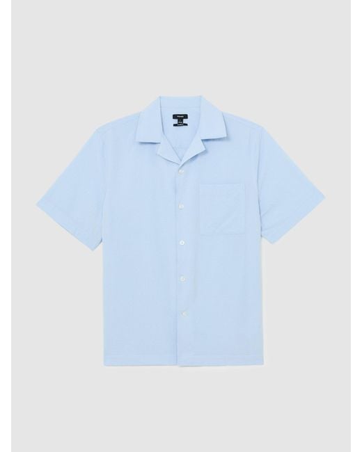 Reiss Eclipse - Soft Blue Textured Cuban-collar Short-sleeve Shirt, M for men