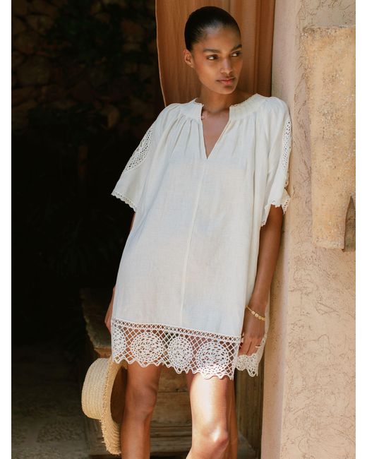 Reiss Linen Embroidered Shift Dress in White | Lyst