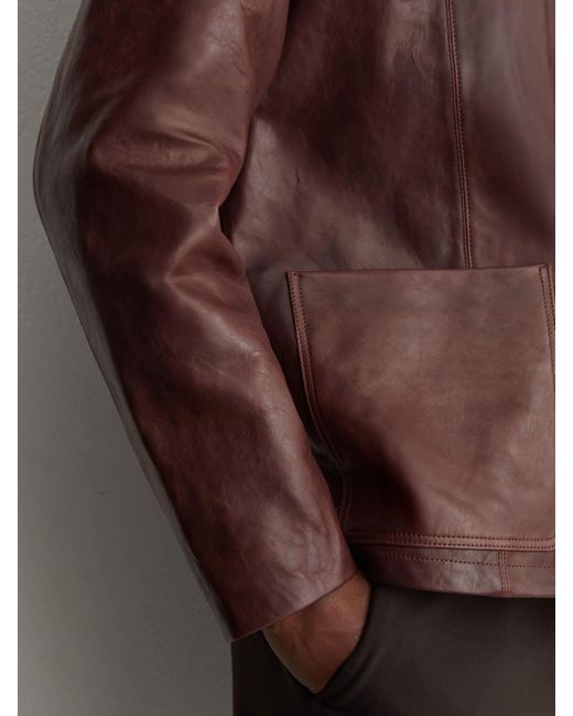 Reiss Brown Burnished-Leather Button-Through Jacket for men
