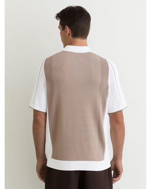 Reiss Natural Camel & Colour-Block Knitted Polo Shirt for men