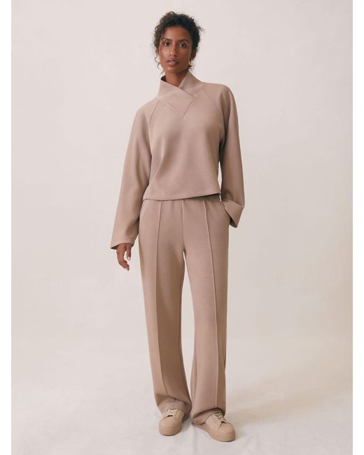 Reiss Natural Jemma - Taupe Neutral Premium Interlock Wide-leg Joggers, L Long (us 12-14)