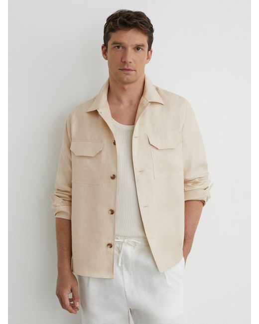 Reiss Natural Linen Herringbone-Stripe Regular-Fit Shirt for men