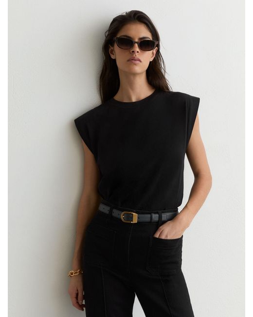 Reiss Millie - Black Cotton Cap-sleeve T-shirt, M (us 8-10)