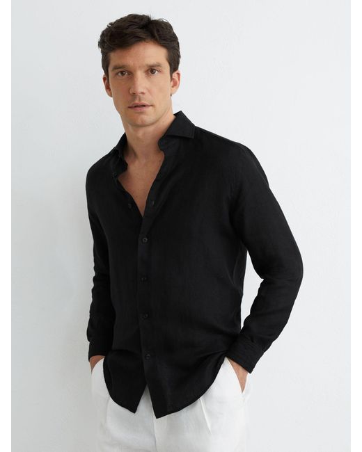 Reiss Ruban - Black Linen Cutaway-collar Regular-fit Shirt, S for men