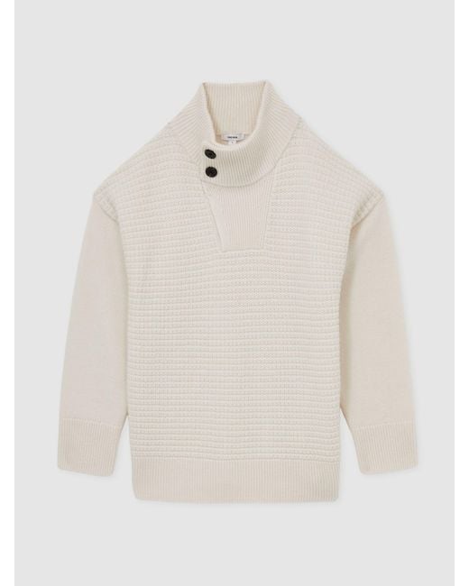 Reiss Natural Wool-Cashmere Button-Neck Jumper