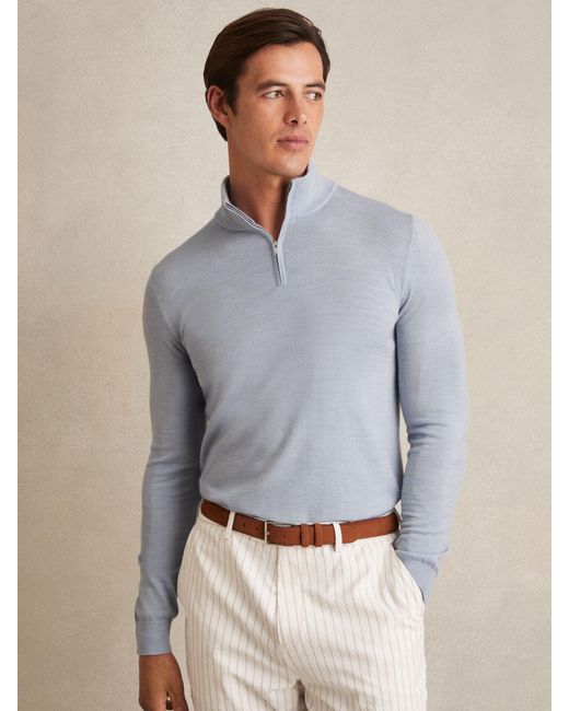 Reiss Gray Merino Wool Half-Zip Jumper for men