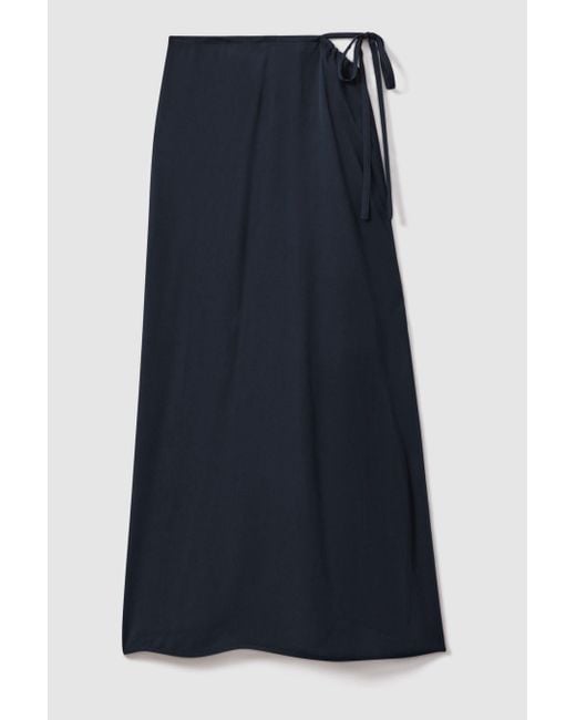 Reiss Blue Esme - Navy Gathered Side Midi Skirt, Us 6