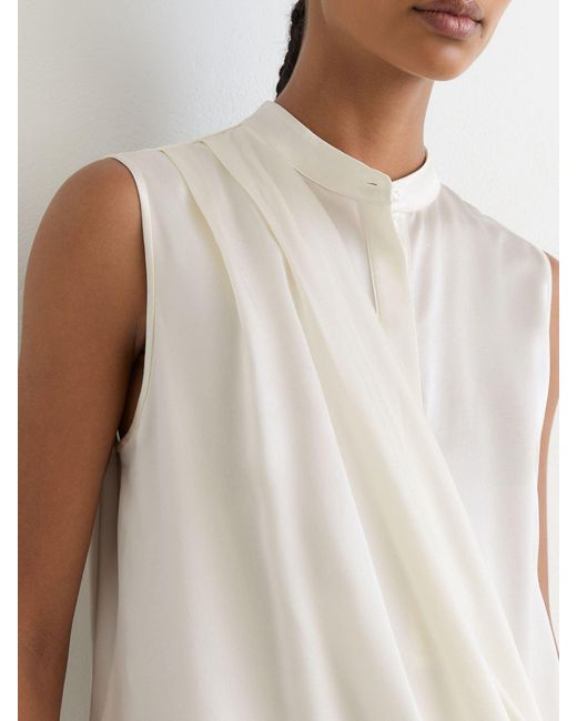 Reiss White Gia - Ivory Silk Draped Sleeveless Top, Us 12