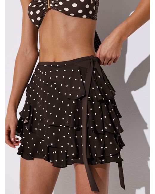 Reiss Black Chocolate & Polka-Dot Tiered-Ruffle Skort