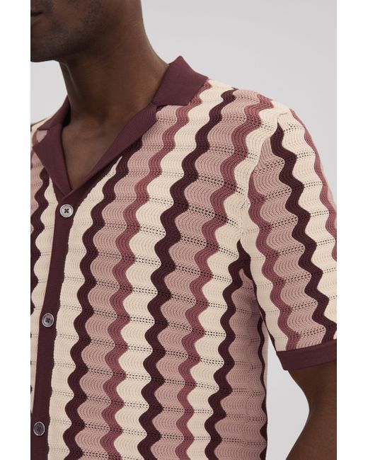 Reiss Pink Waves - Rose Multi Knitted Cuban Collar Shirt for men