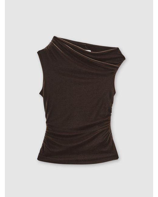Reiss Natural Demi - Chocolate Brown Velvet Off-shoulder Top, Us 12
