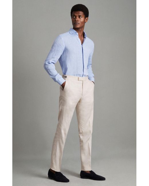 Reiss Gray Kin - Stone Slim Fit Linen Adjuster Trousers for men