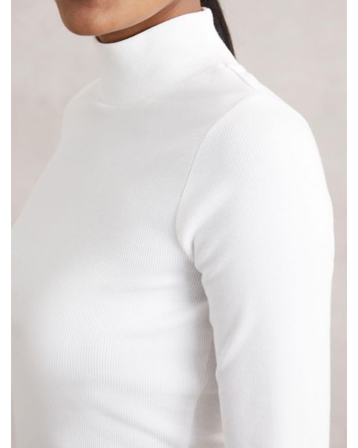 Reiss White Stretch-Cotton Funnel-Neck Top