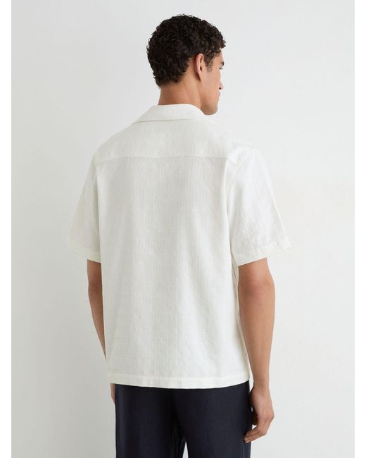 Reiss White Cotton Textured Four-Pocket Logo Shirt for men
