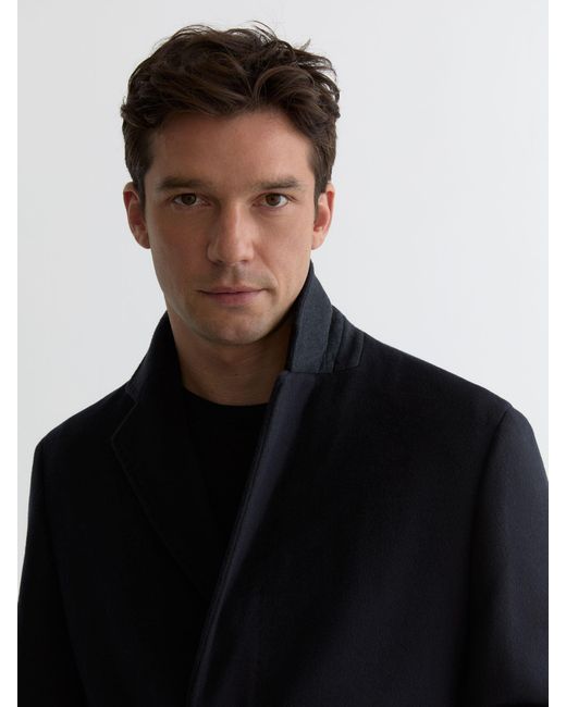 Reiss Black Empire - Navy Wool-blend Single-breasted Overcoat, S for men