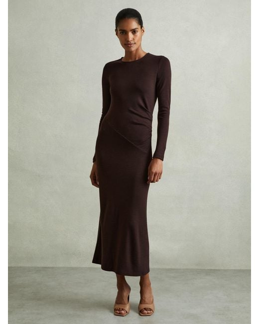 Reiss Multicolor Petite Wool Ruche Detail Midi Dress