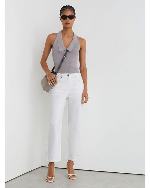 Reiss Green Selin - White Petite Mid Rise Straight Leg Jeans