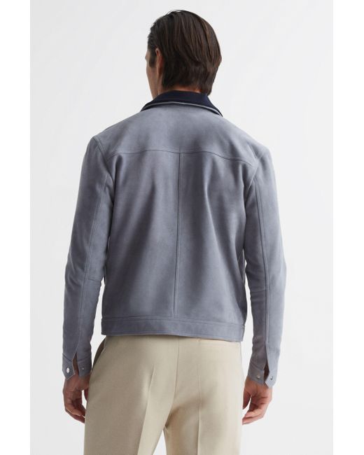 Reiss Riley - Slate Blue Suede Zip-through Jacket, Uk X-large for men