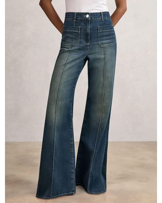 Reiss Blue Patch-Pocket Flared Jeans