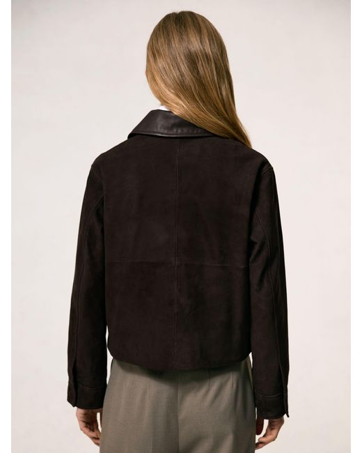 Reiss Black Leather-Collar Suede Jacket