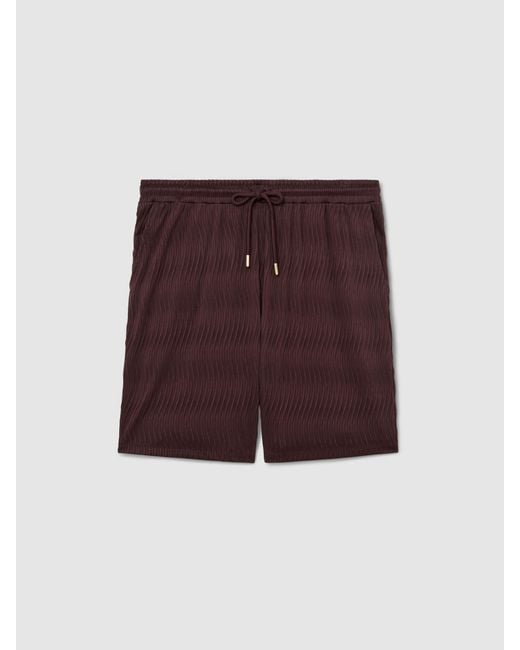 Reiss Brown Textured-Wave Drawstring Shorts for men