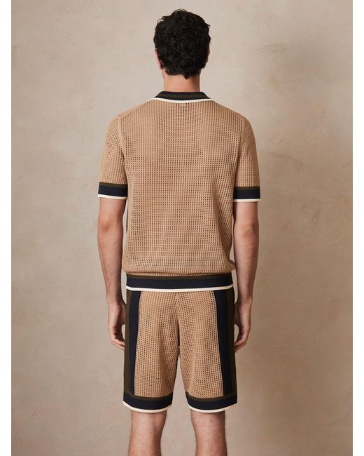 Reiss Brown Crusoe - Camel | Ché Crochet Tipped Shirt, M for men