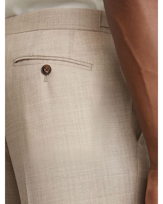 Reiss Natural Fibre - Oatmeal Brown Tailored Fit Virgin Wool Textured Tailored-fit Trousers, 36w X 31l (uk 36 R) for men