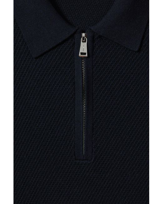 Reiss Brown Ivor - Navy Textured Half-zip Polo Shirt, L for men