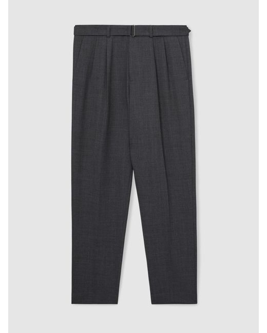 Reiss Natural Strap - Charcoal Grey Wool-blend Tailored-fit Belted Trousers, 28 for men
