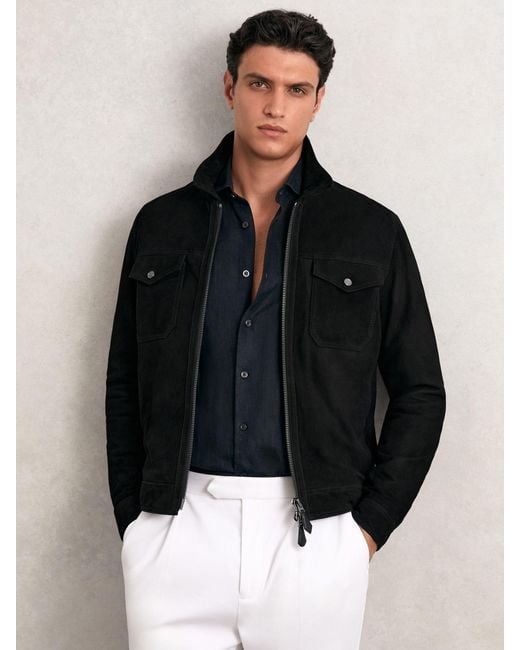 Reiss Black Suede Zip Through Jacket for men