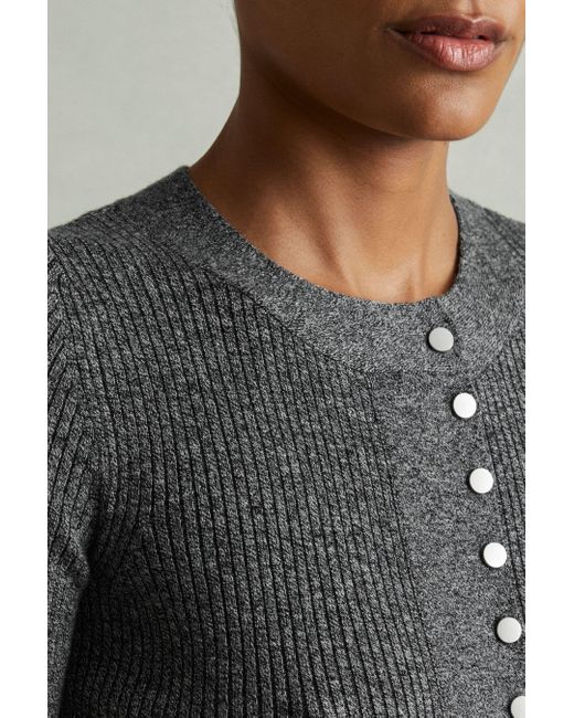 Reiss Gray Ribbed Wool Blend Midi Dress