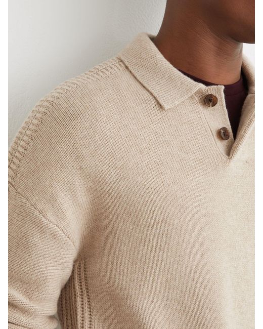 Reiss Natural Elm - Oatmeal Wool-blend Half-button Polo Jumper, L for men