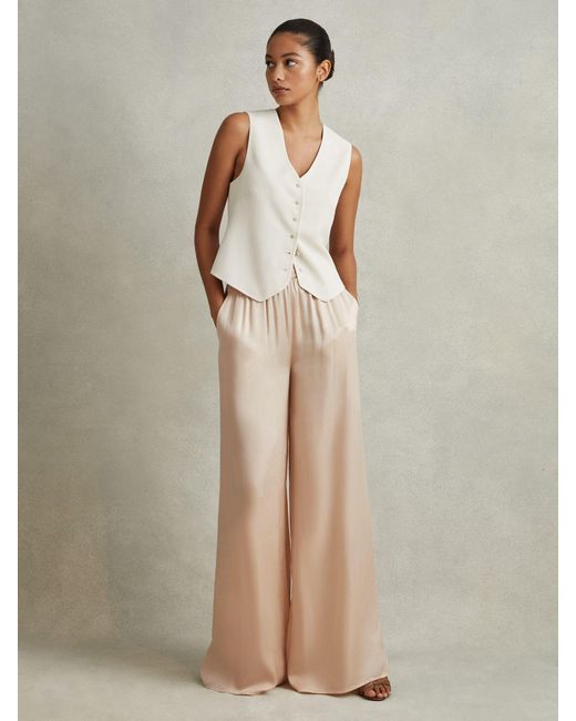 Reiss Natural Petite Satin Elasticated Waist Wide Leg Trousers