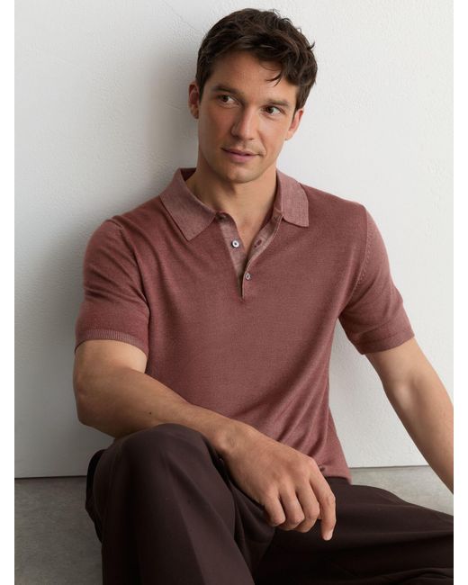 Reiss Brown Pigment-Dyed Merino Wool Polo Jumper for men