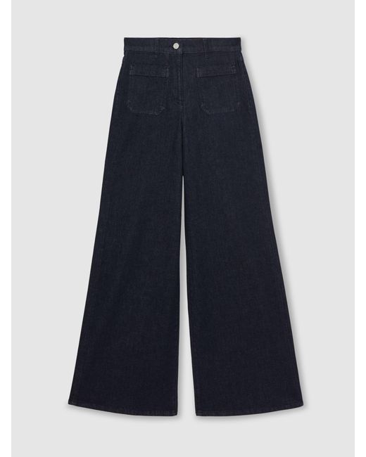 Reiss Blue Bella Petite Patch Pocket Wide Leg Jeans