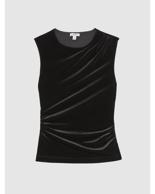 Reiss Black Velvet Drape Sleeveless Top