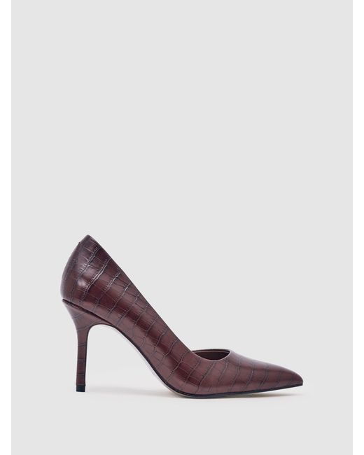 Reiss Purple Leather Crocodile-Effect Court Shoes
