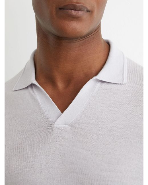 Reiss White Merino Wool Open-Collar Polo Shirt for men