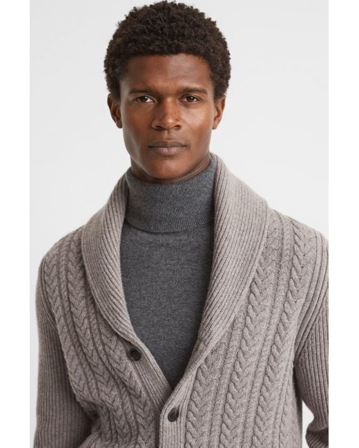 Reiss Gray Ashbury - Mink Melange Cable Knitted Cardigan for men