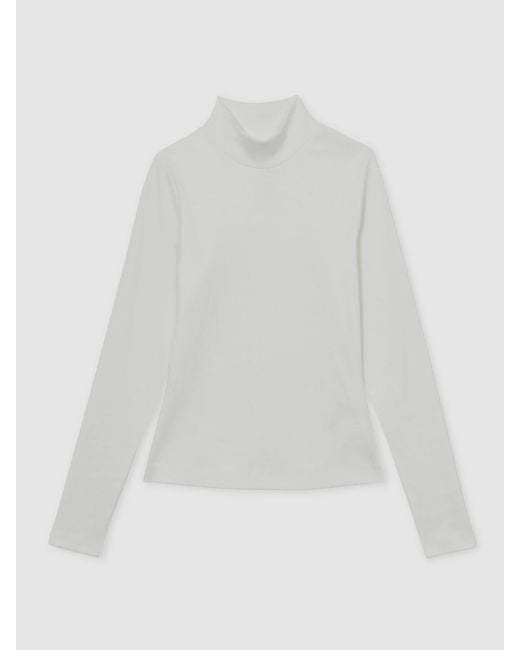 Reiss White Stretch-Cotton Funnel-Neck Top