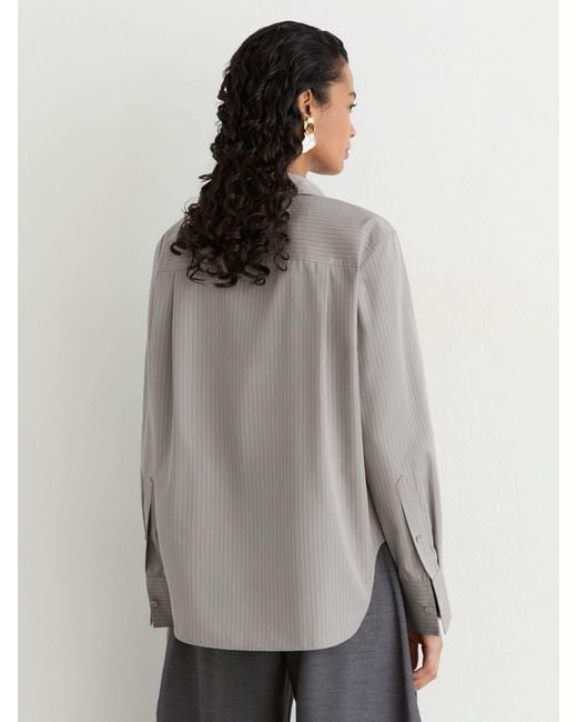 Reiss Gray Cotton Striped Tie-Neck Shirt
