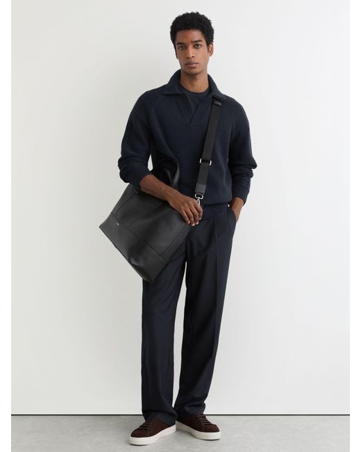 Reiss Blue Wool-Blend Open-Collar Jumper for men