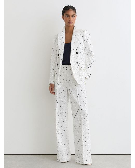 Reiss White Polka-Dot Double-Breasted Suit Blazer