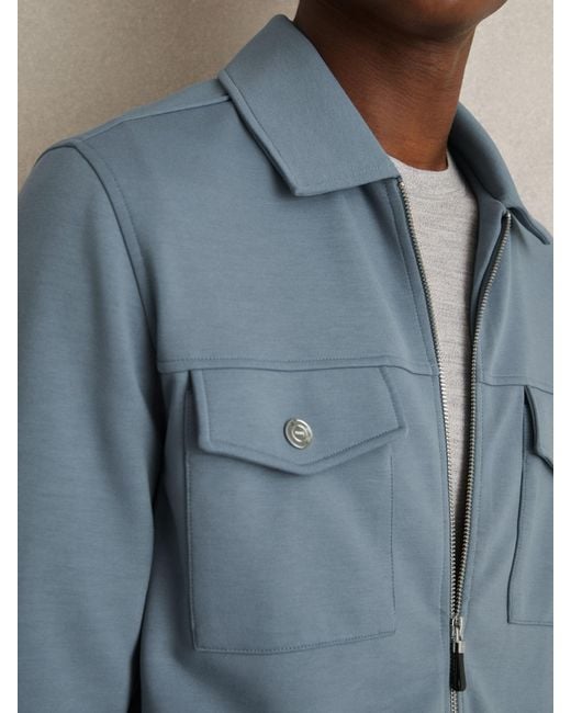 Reiss Blue Premium Interlock Zip-Through Overshirt for men